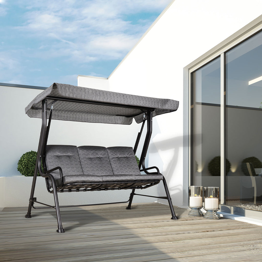 Hollywoodschaukel, 3-Sitzer Gartenschaukel, Verstellbares Sonnendach, Texteline Grau 200 x 120 x 170 cm