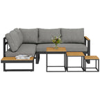 Outdoorsitzgruppe 5-teiliges Loungem?belsicht Gartenm?belset, 148 cm x 61 cm x 71,5 cm, Grau + Natur