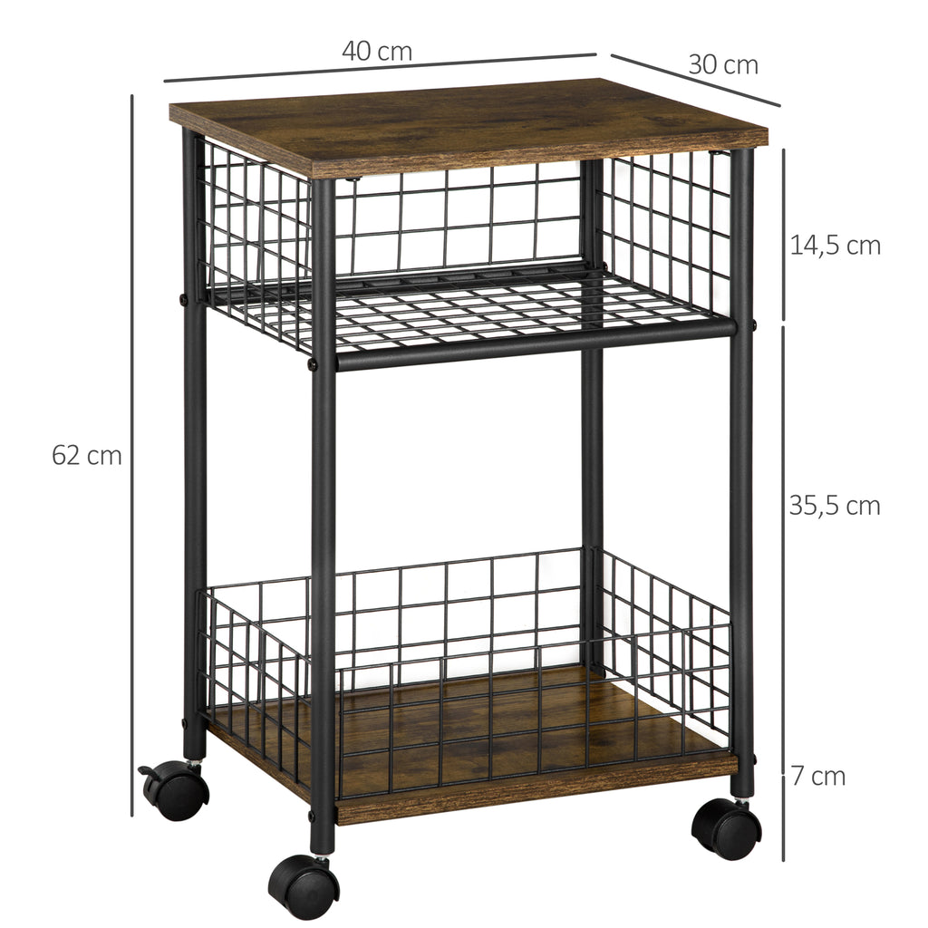 K¨¹chenwagen im Industriedesign 1 Regal 1 Aufbewahrungskorb 4 R?der 40 cm x 30 cm x 62 cm Stahl Schwarz + Braun