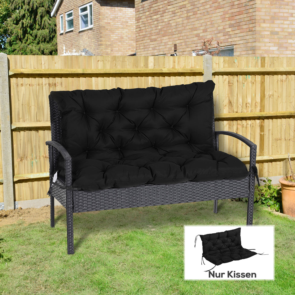 3 Sitzer Bankauflage 100x98x8 cm Bankkissen mit B?ndern, Bankpolster f¨¹r Gartenm?bel Hollywoodschaukel, Schwarz