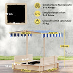 Sandkasten Kinder 106x106 cm Höhenverstellbar Abdeckung Blau