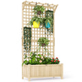 Raised Bed with Drainage Holes, Wood Planter with Trellis for Climbing Plants to Grow Vegetables, Flowers, Natural