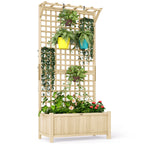 Raised Bed with Drainage Holes, Wood Planter with Trellis for Climbing Plants to Grow Vegetables, Flowers, Natural