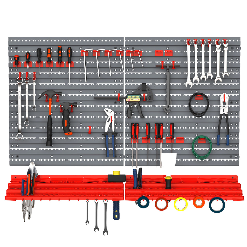 Werkzeuglochwand Wandregal 54 tlg Werkzeughalter Werkzeugwand f¨¹r Werkstatt Sichtlagerk?sten Hakenset PP Grau+Rot 95,5 x 23 x 53,5 cm