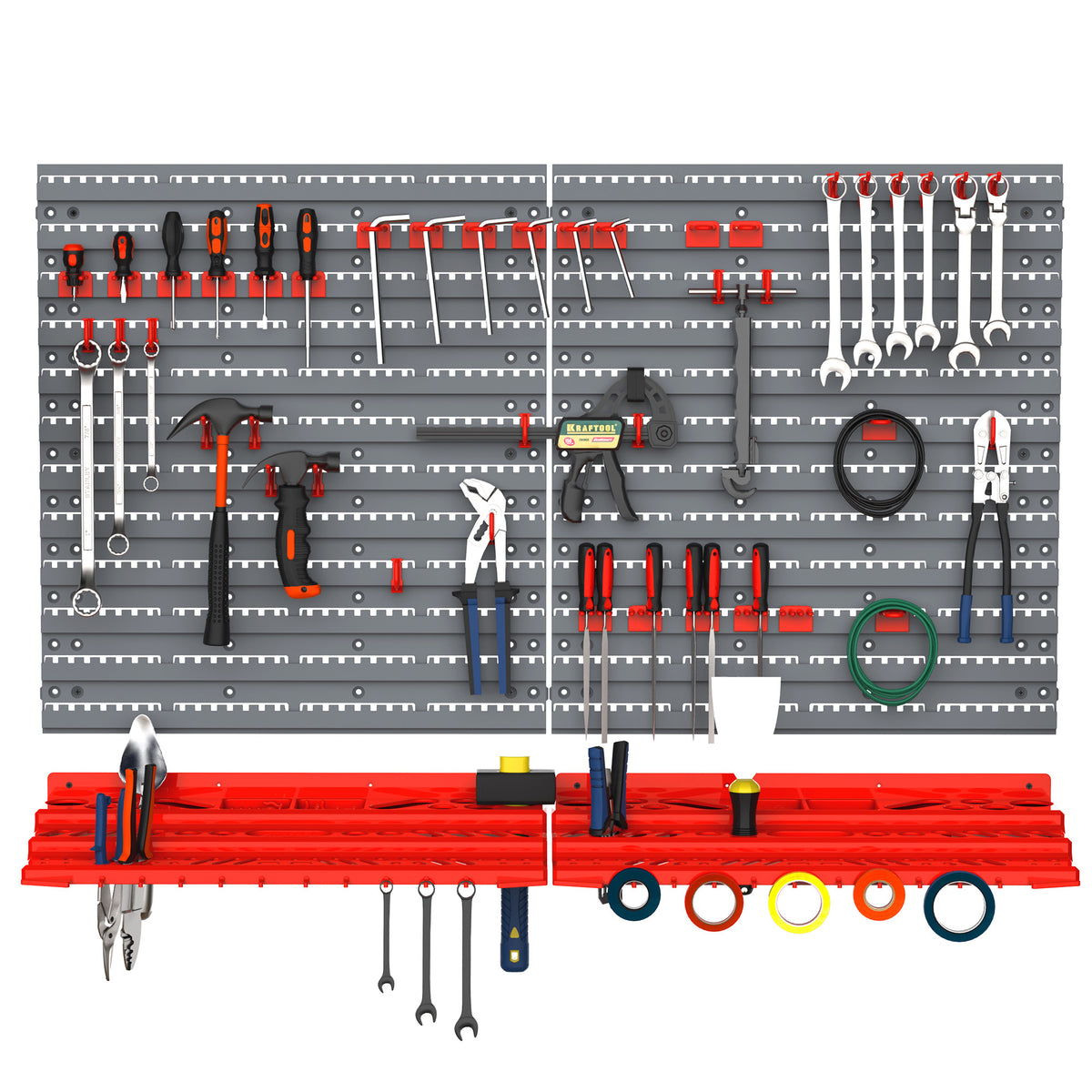 Werkzeuglochwand Wandregal 54 tlg Werkzeughalter Werkzeugwand f¨¹r Werkstatt Sichtlagerk?sten Hakenset PP Grau+Rot 95,5 x 23 x 53,5 cm