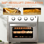 Minibackofen mit Umluft, Heißluftfritteuse, 6 Heizmodi, Timer, Zubehör, 24L, Silber