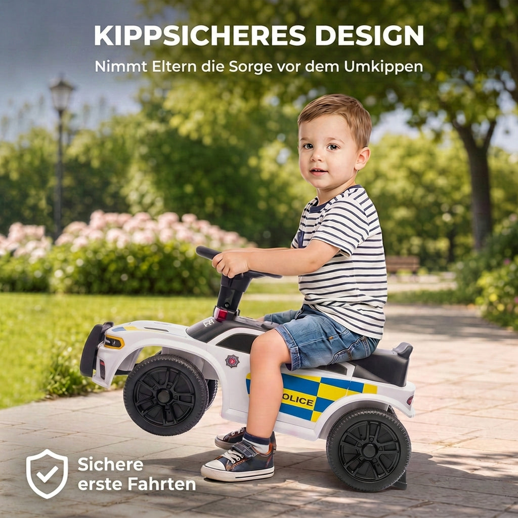 Rutschauto Kinder Polizei Rutschfahrzeug mit Musik Licht Anti-Kipp-Schutz & Stauraum unter dem Sitz 18-36 Monate Weiß