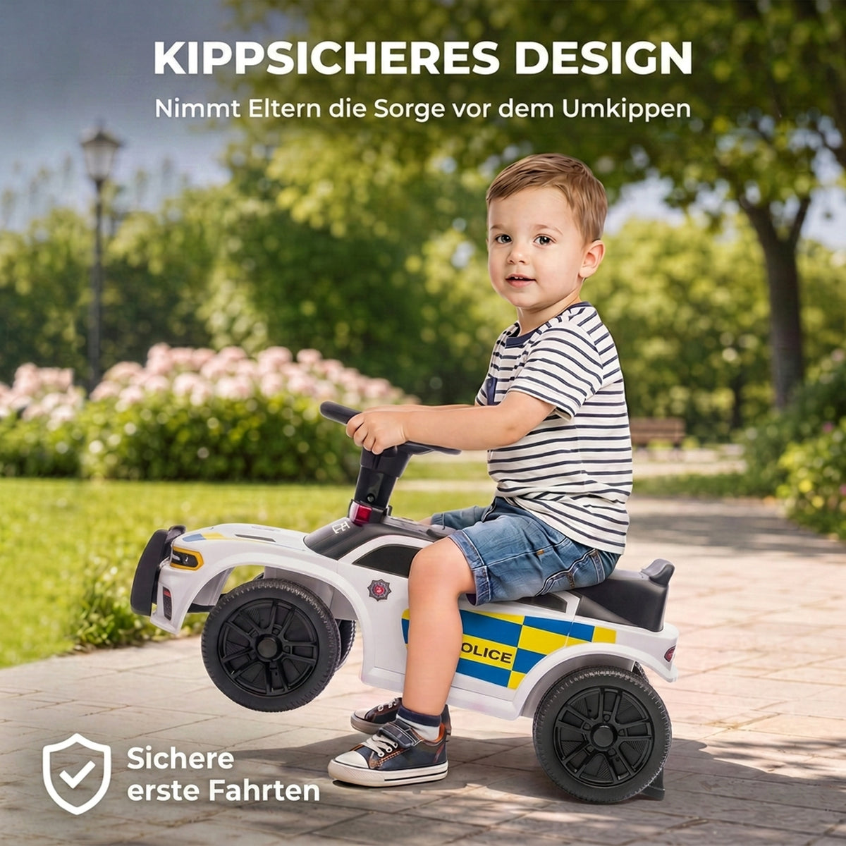 Rutschauto Kinder Polizei Rutschfahrzeug mit Musik Licht Anti-Kipp-Schutz & Stauraum unter dem Sitz 18-36 Monate Weiß