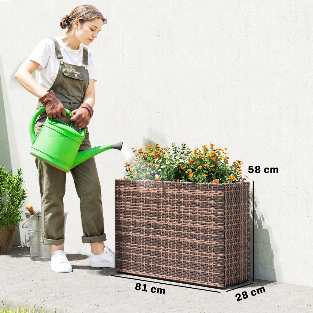 Hochbeet mit verstellbaren Füßen, Rattan Blumenkasten mit herausnehmbarem Einsatz für Terrasse und Balkon, Braun