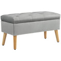 Polsterbank mit Stauraum, Stoffbezug in Samtoptik, Holzbeine, für Wohnzimmer, Schlafzimmer, Flur, 80 x 35 x 42 cm, Grau