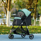 Foldable Pet Stroller w/ Rain Cover, for XS Dogs, S Dogs - Green