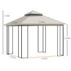 Gartenpavillon mit Doppeldach Pavillon Gartenzelt Festzelt Partyzelt mit 4 x Seitenwand Metall+Polyester Beige 2,99 x 2,99 x 2,74 m