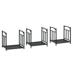 Kaminholzregal für innen 46 x 32 x 126 cm 3 Ebenen Brennholzregal mit 4 Haken Metall Schwarz