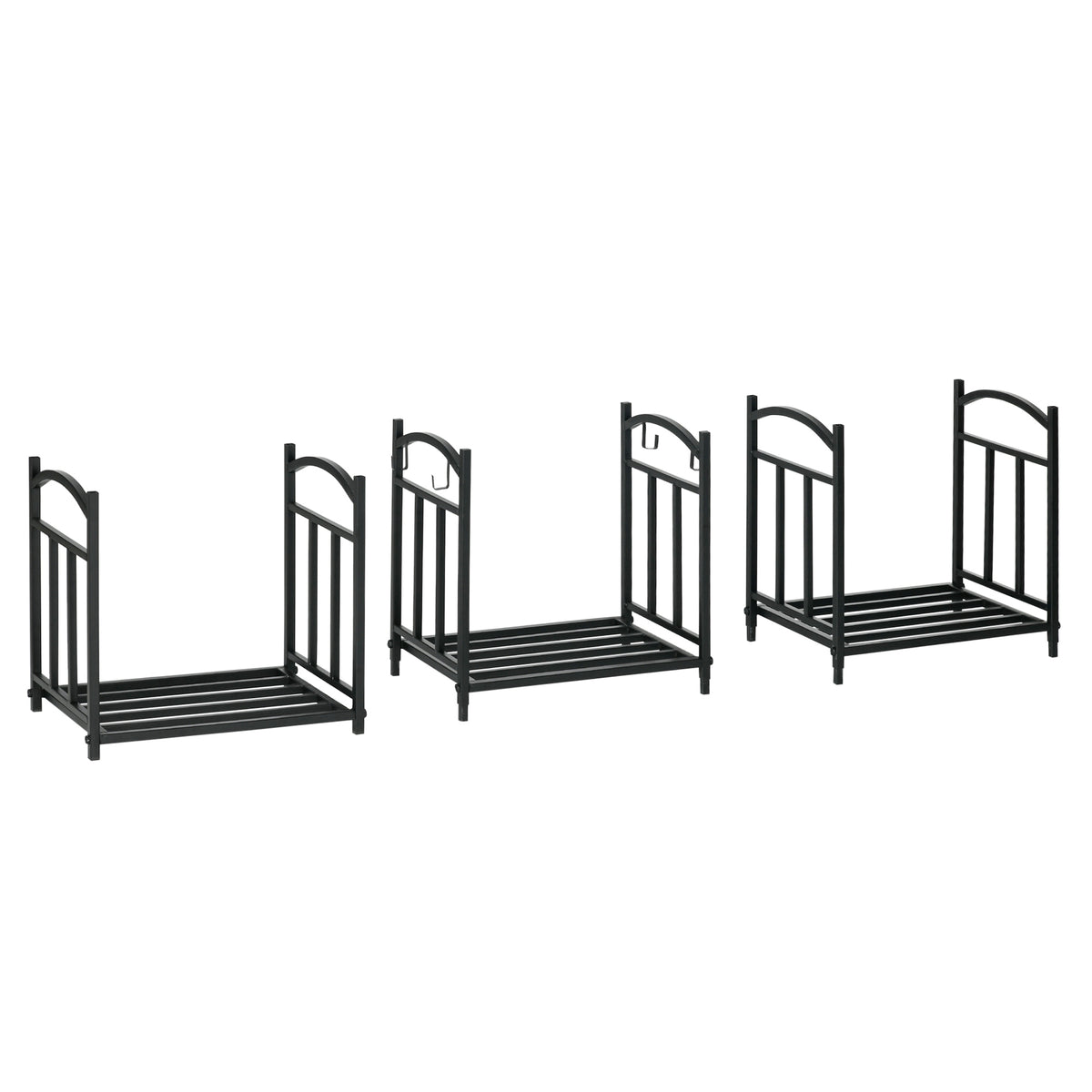 Kaminholzregal für innen 46 x 32 x 126 cm 3 Ebenen Brennholzregal mit 4 Haken Metall Schwarz