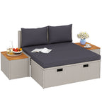 Polyrattan Sonnenliege für 2 Personen Doppelliege mit Fußhocker Stauraum Auflagen 125x114x72,5 cm Grau
