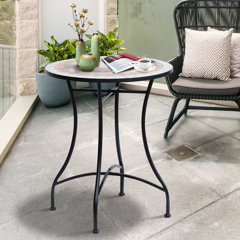 Gartentisch Ø60 x H71cm, Wetterfest Balkontisch aus Metall, Esstisch Outdoor, Campingtisch Beistelltisch, rund Terrassentisch für Garten Terrasse Balkon Orange+Weiß