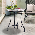 Gartentisch Ø60 x H71cm, Wetterfest Balkontisch aus Metall, Esstisch Outdoor, Campingtisch Beistelltisch, rund Terrassentisch für Garten Terrasse Balkon Orange+Weiß