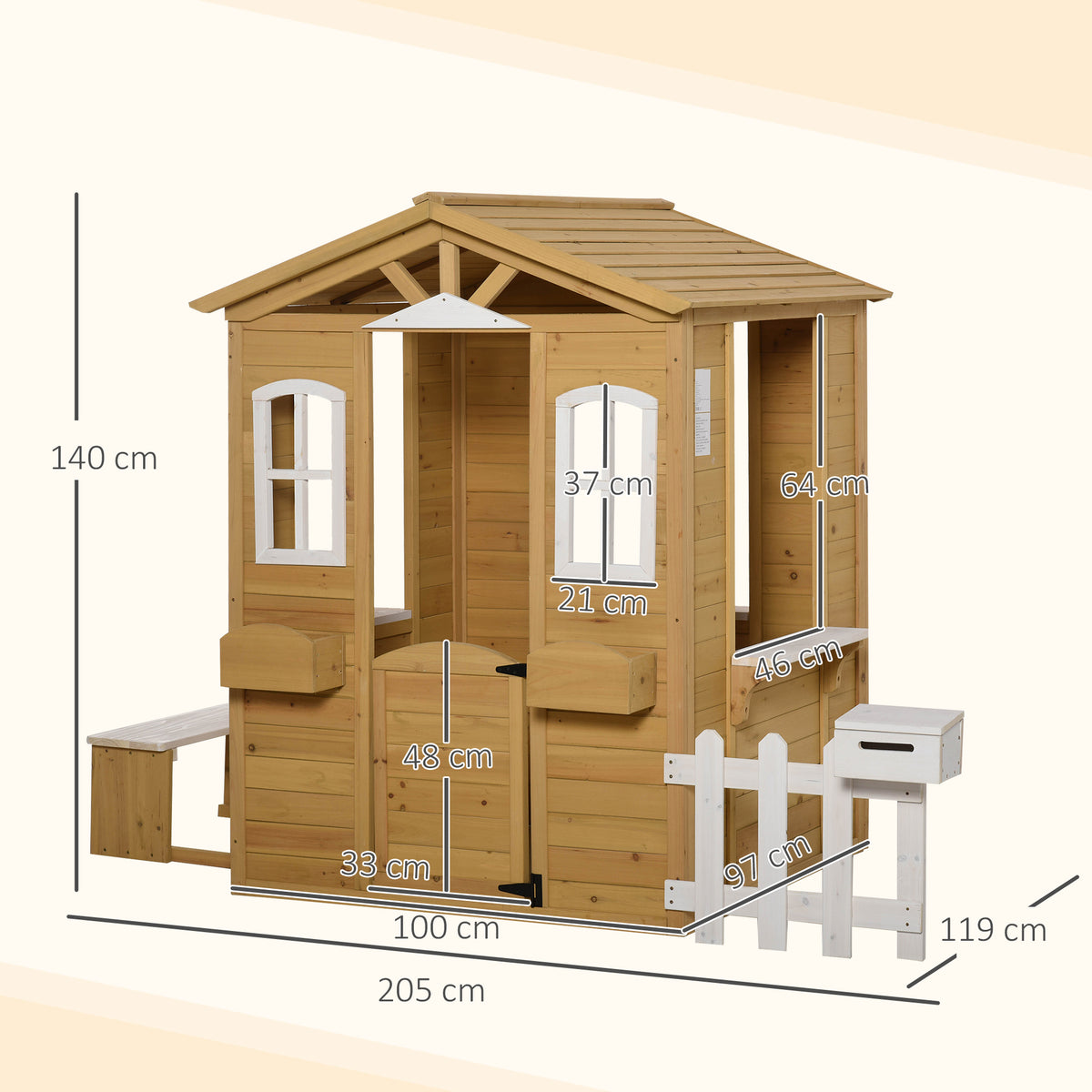 Kinderspielhaus aus Holz Spielhaus Outdoor mit T¨¹r, Fenster und Pflanzkasten Briefkasten Bank f¨¹r Kinder 3-6 Jahre