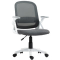 Atmungsaktiver Mesh-Bürostuhl, Ergonomischer Drehstuhl mit klappbaren Armlehnen und Lendenwirbelstütze, Grau