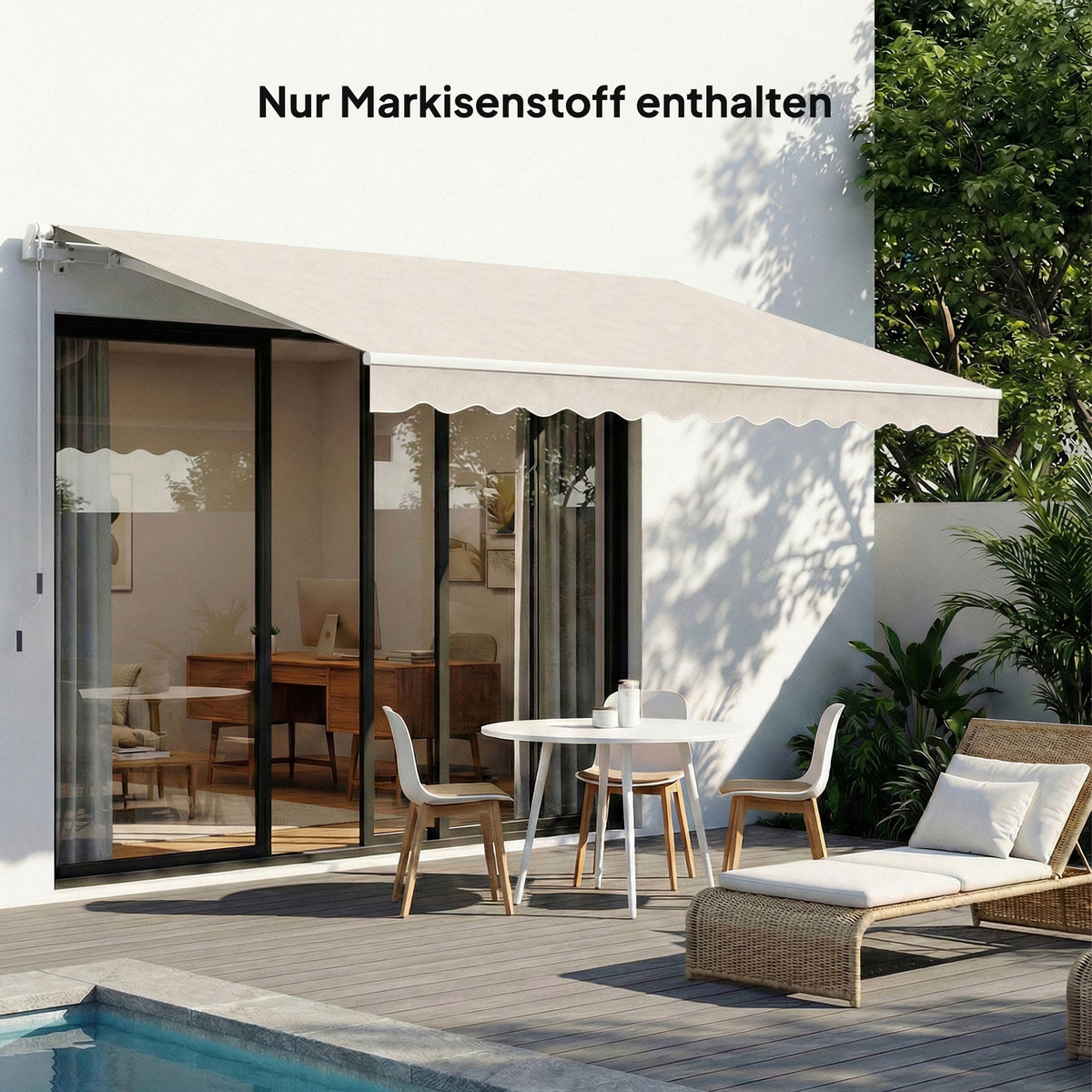 Ersatzstoff für Markise – Sonnenschutzdach UPF 50+ für 3,5 x 2,5 m Rahmen, Cremeweiß
