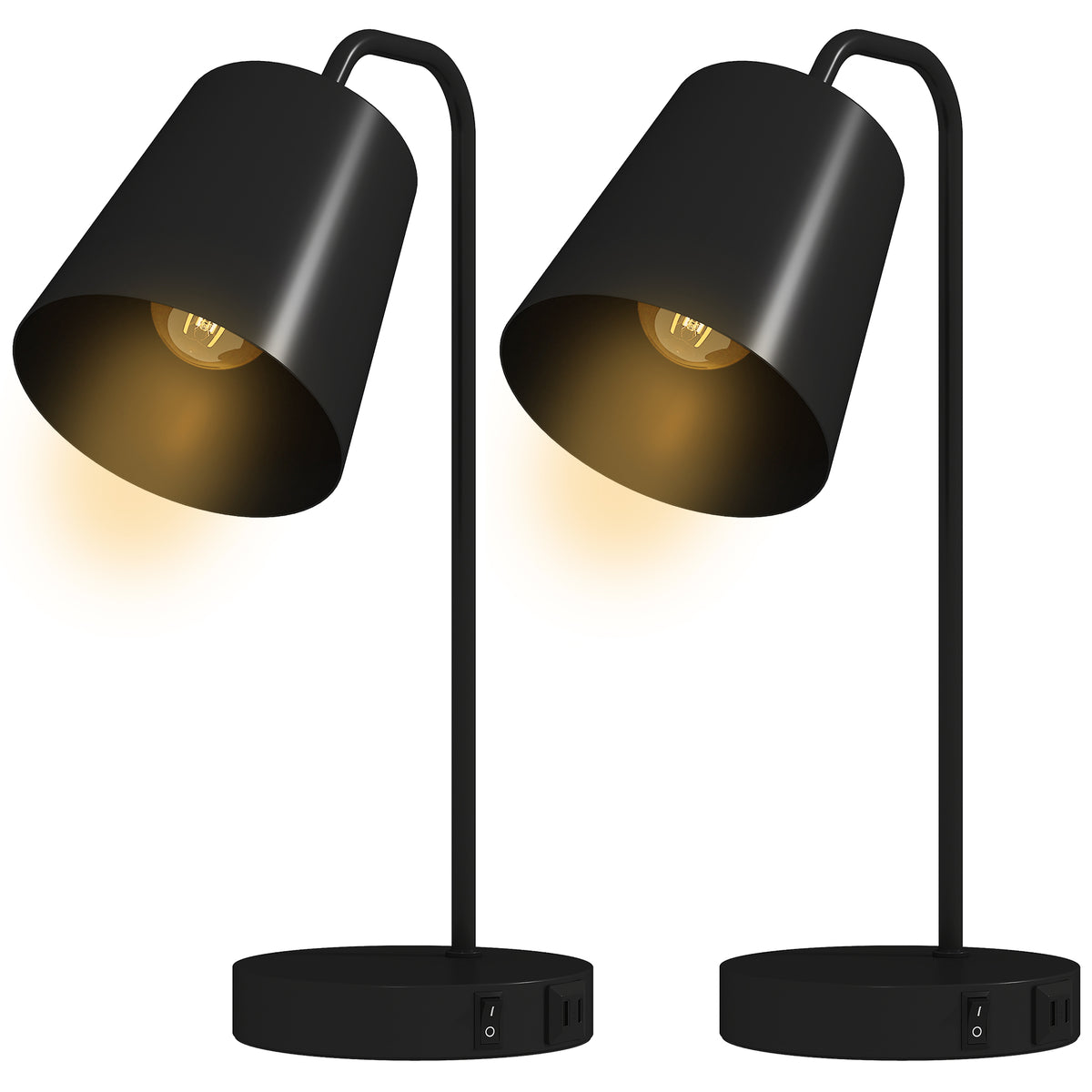 Tischlampen-Set, 2 Stück, Moderne Lampen mit USB-A- und USB-C-Anschluss für Schlafzimmer, Wohnzimmer & Büro, Schwarz