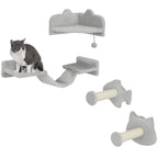 4-Piece Cat Wall Shelves with Steps, Ladder, Jumping Platforms, Light Grey