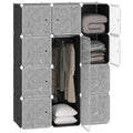 DIY Kleiderschrank Regalsystem mit 2 große und 9 kleinen Würfeln DIY-Würfelregal, Schuhregal, Aufbewahrungsregal für Büchern Spielzeug Schwarz 111 x 47 x 145 cm