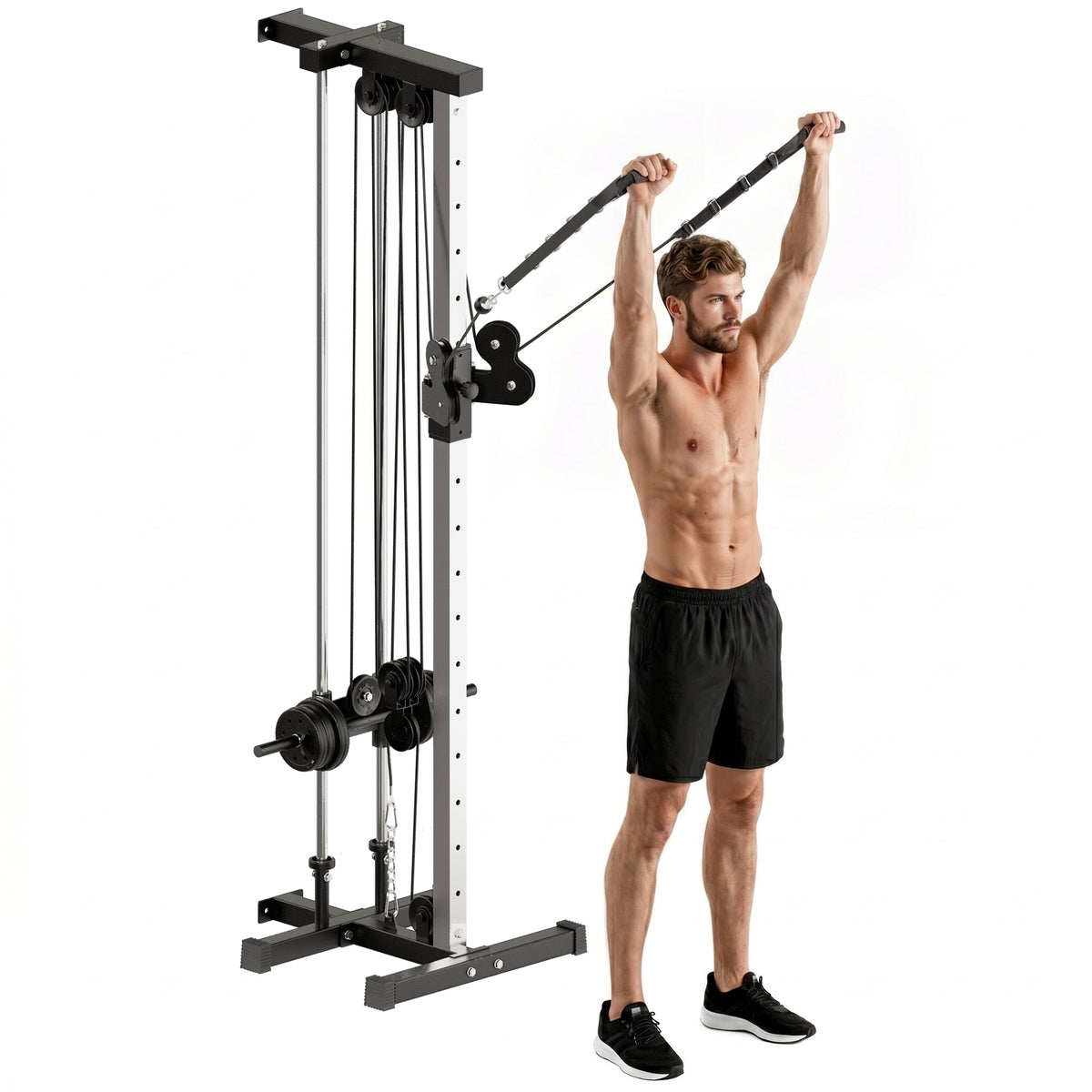 Kraftstation höhenverstellbar 25-165 cm mit Dual-Pulley-Systemen Adaptern 62 x 60 x 200 cm Schwarz