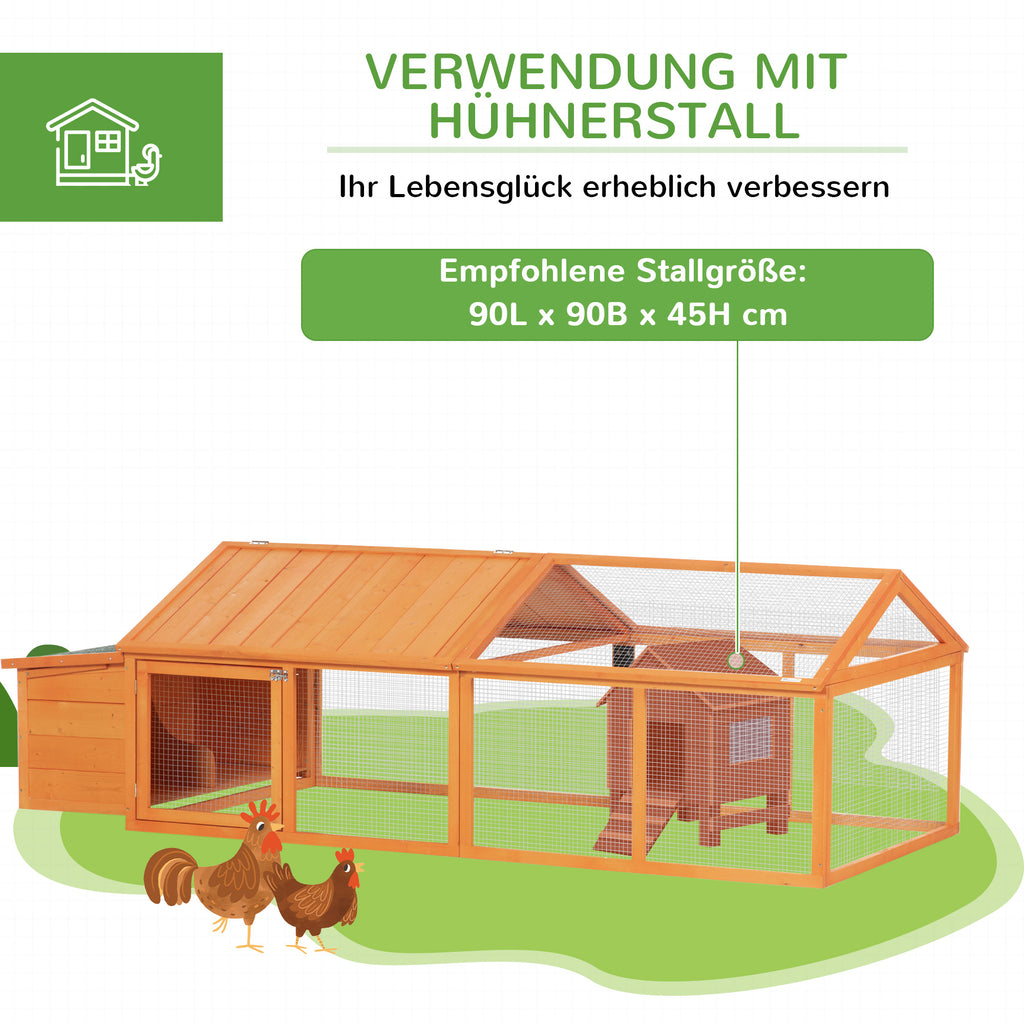 Hühnerstall Freilaufgehege 2,4 x 1,125 x 0,76 m Freigehege mit Schloss Tannenholz Hühnerhaus mit Tür, aufklappbar Dach, Outdoor Geflügelstall für Hühnerkäfig, 4-8 Hühner, Orange