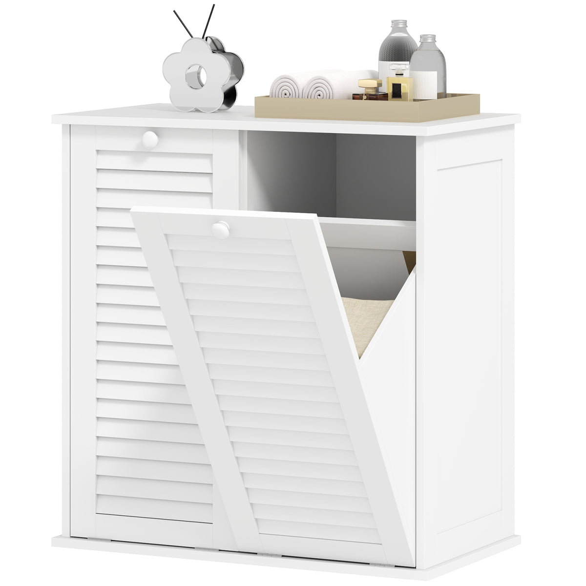 W?scheschrank, 2 Kippbeh?lter f¨¹r W?sche, 2 Lamellent¨¹ren, 70 x 38 x 73 cm, Wei?