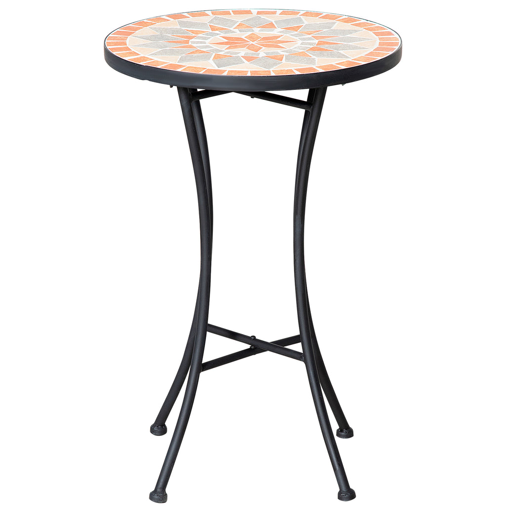 Beistelltisch Gartentisch Ø35,5cm Rund wetterfest im Mesh-Stil Balkontisch mit Mosaik-Muster Metall Campingtisch Kaffeetisch für Wohnzimmer Büro Outdoor Indoor Gelb+Grau