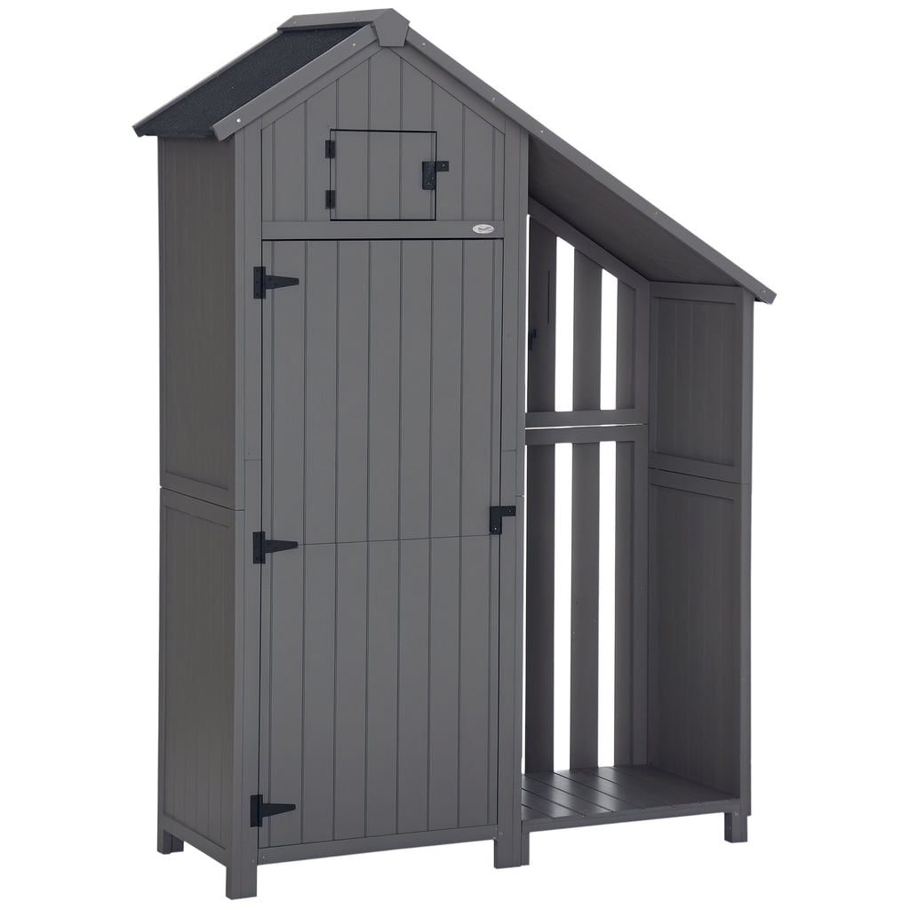  Garden Outdoor Storage Shed Outdoor Tool Shed with 3 Shelves and Tilt Roof, 129x51.5x180cm, Grey
