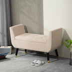 Polsterbank mit Stauraum, Armlehnen, Samtartiges?Polyester, Kautschukholz, 107 x 42 x 65 cm, Beige