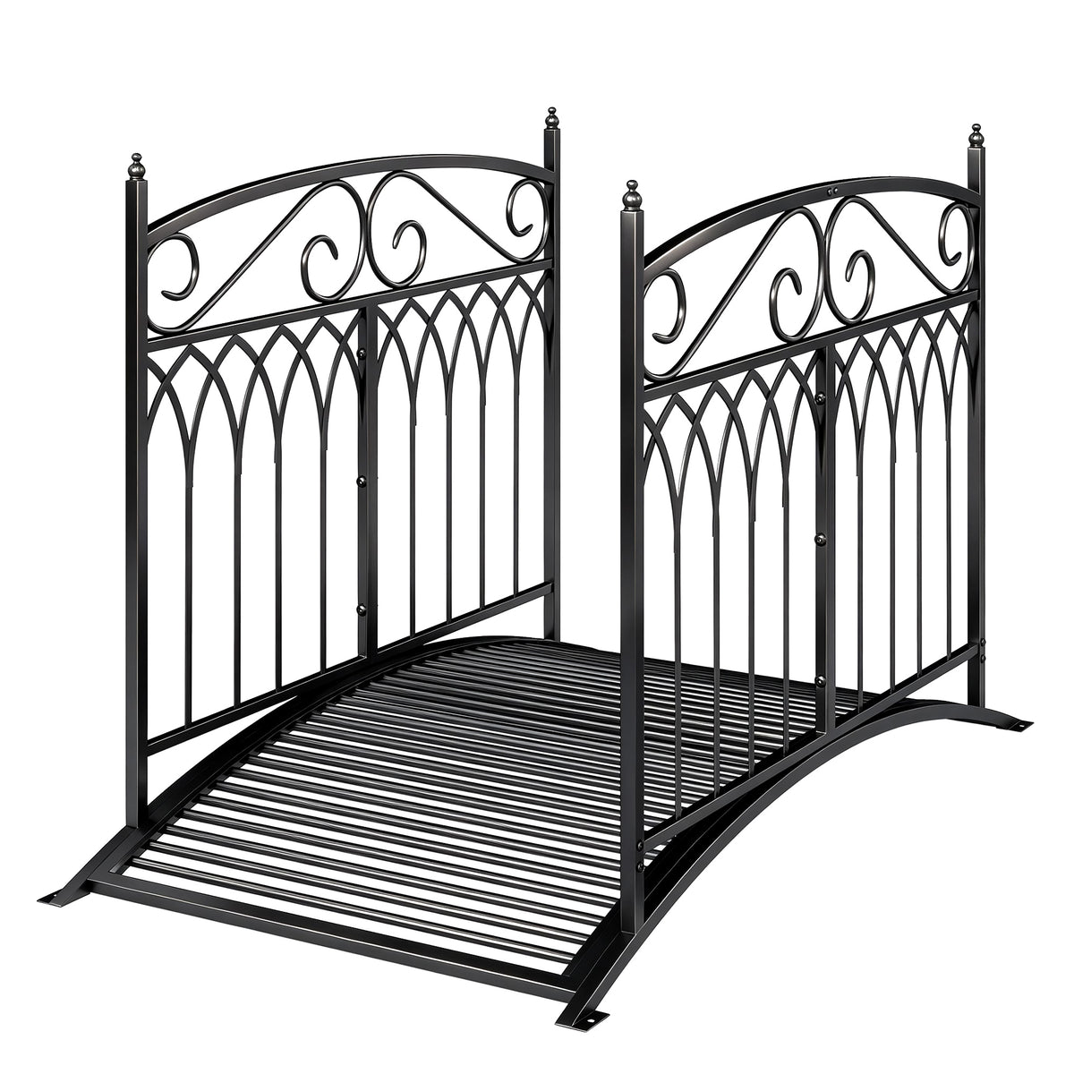 Gartenbrücke aus Metall 135,5 cm Teichbrücke mit Sicherheitsgeländern Antik-Optik Rostbeständig einfache Montage