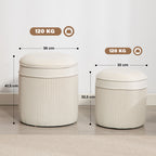 2er Set Sitzhocker mit Stauraum Hocker mit Deckel, Runder Fu?hocker mit Samtoptik 36 x 36 x 41,5 cm Cremewei?