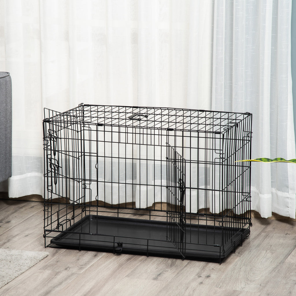 Hundekäfig, Transportkäfig, Drahtkäfig, herausnehmbare Bodenwanne, Schwarz