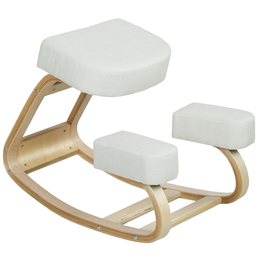 Kniestuhl, ergonomischer Sitzhocker, Polsterhocker für gesunde Sitzhaltung, Birkenholz, 120 kg belastbar, Cremeweiß