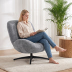Sessel Wohnzimmer Drehbar Loungesessel mit Breiter Sitzfläche, Integrierter Armlehne, Chenille-Optik, Dunkelgrau