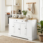 Sideboard Küchenschrank mit 4 Türen, Schublade, Verstellbaren Regal, Türregalen für Küche, Esszimmer, 138x40x85cm, Weiß