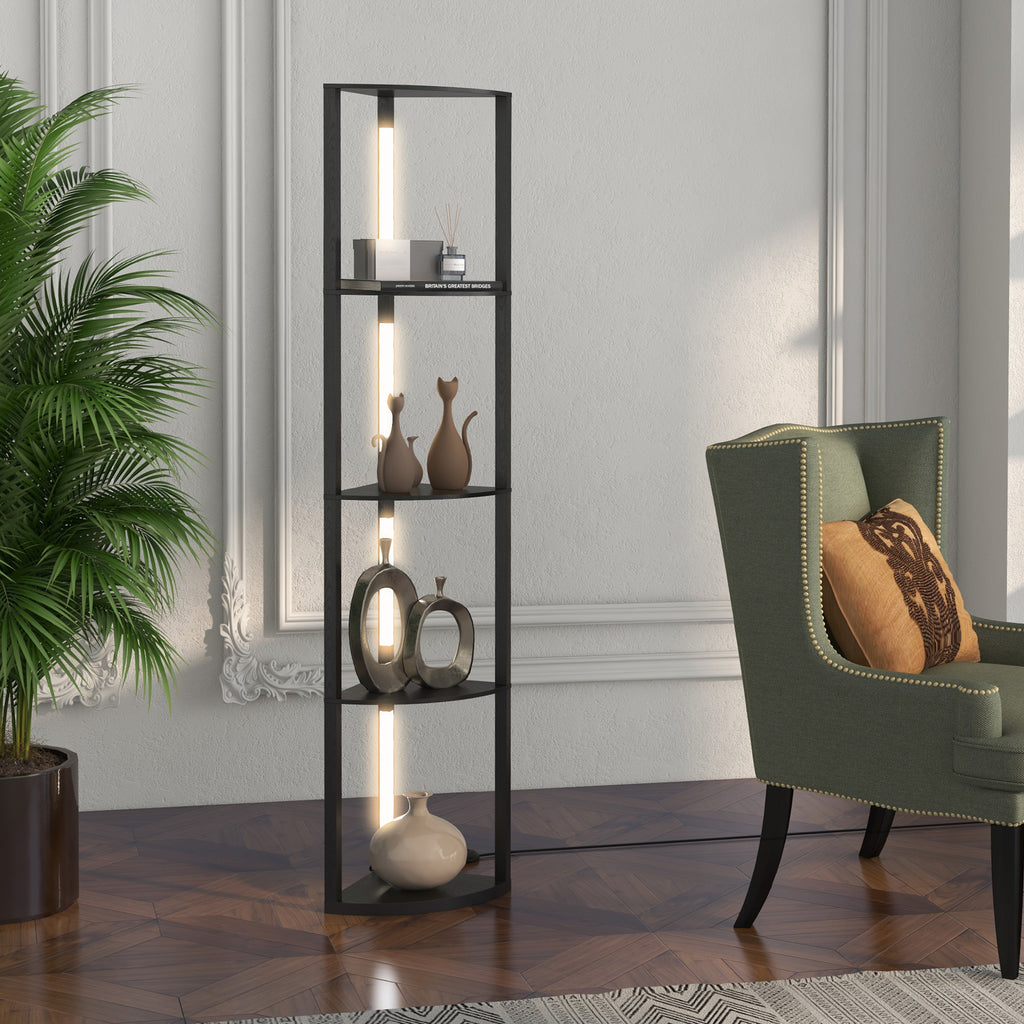 LED Standleuchte, Eckregal, dimmbar, 4 Ablagen, warmweißes Licht, 41x30x164cm, Schwarz