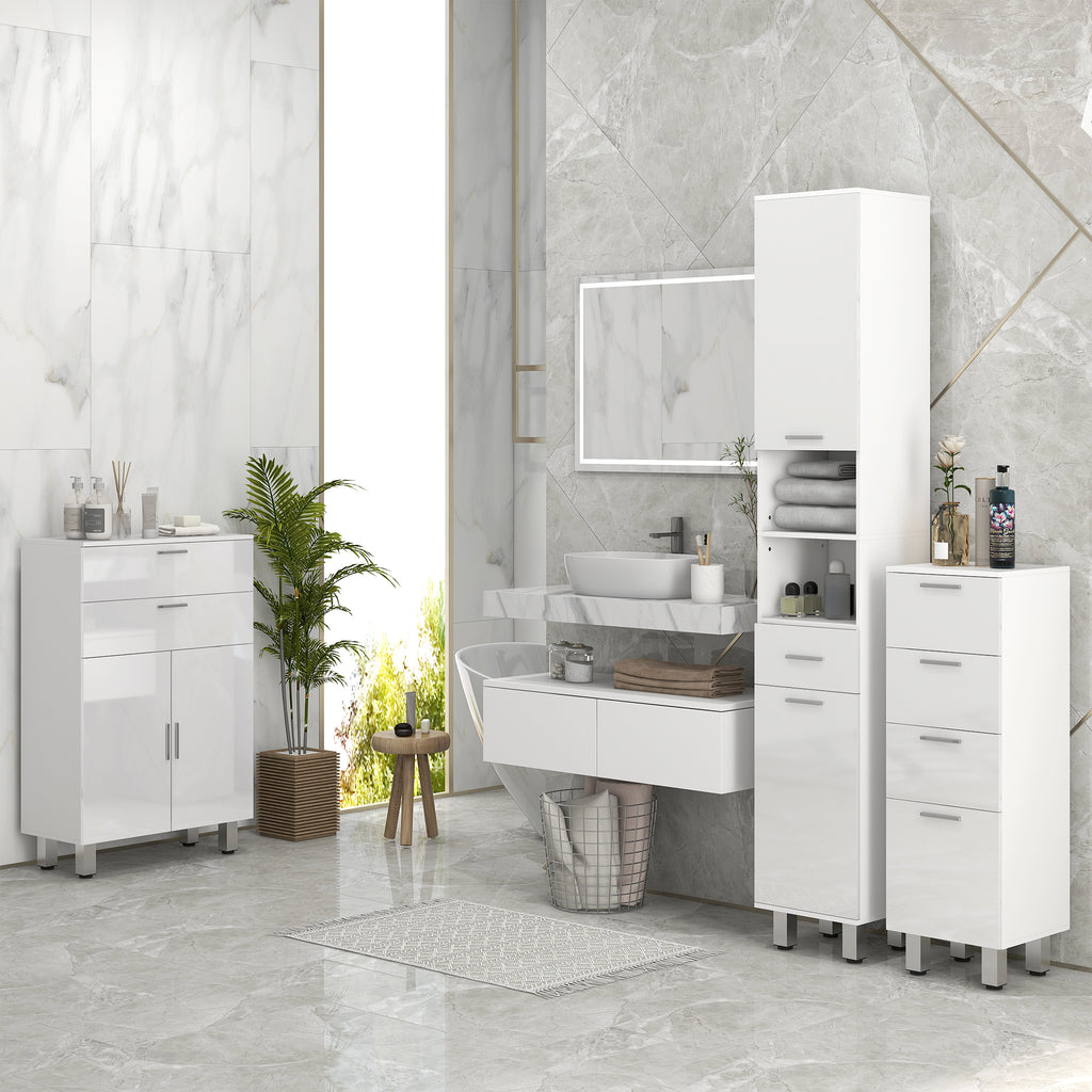 Badezimmerschrank, Badkommode, 2 Schubladen, verstellbares Regal, Holz, Weiß