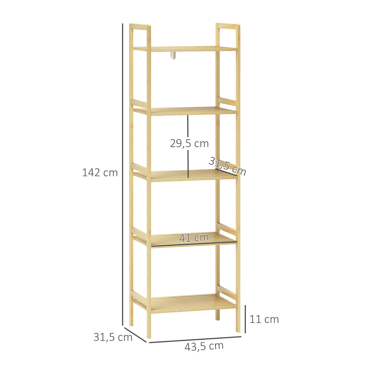  5-Tier Bamboo Bathroom Storage Shelf, Freestanding Shelving Unit with Adjustable Rack for Kitchen Bathroom Living Room, Natural Wood Finish