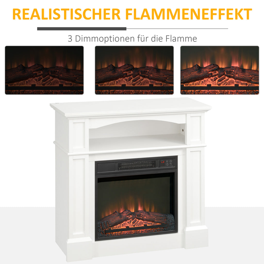 Elektrokamin mit 3D LED-Flammeneffekt, Heizkapazität 30 m², Fernbedienung, Weiß/Schwarz