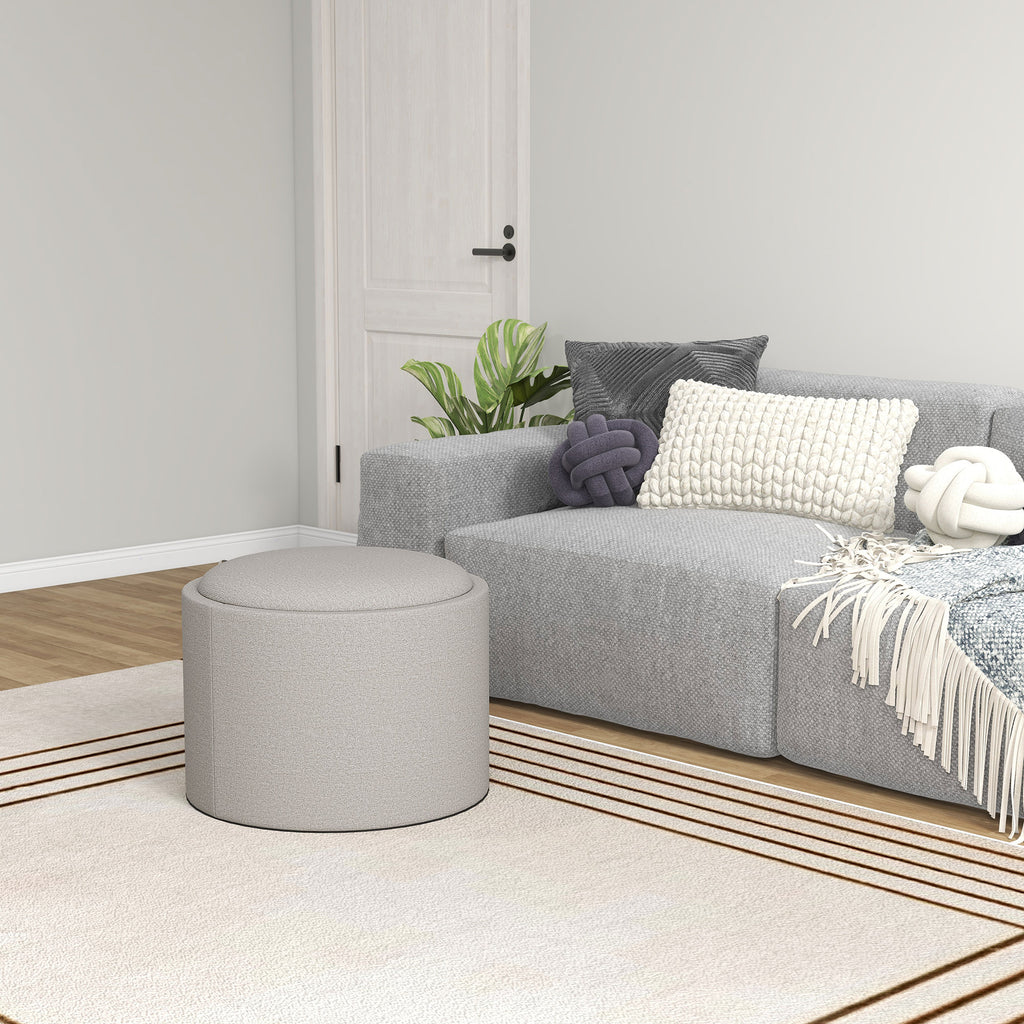 Hocker Polsterhocker, Leinen, versteckter Stauraum, umkehrbarer Deckel, 56cm x 56 cm x 42 cm, Hellgrau + Natur