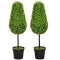 2er Set K¨¹nstliche Buchsbaum 90cm Kunstpflanze in Tr?nenform, Plastik K¨¹nstliche Pflanzen im Topf Moderne Dekoration