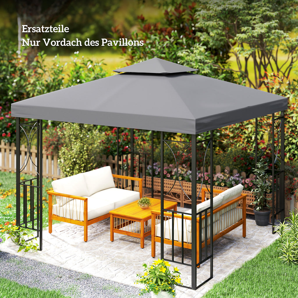3(m) Gazebo Top Cover Double Tier Canopy Replacement Pavilion Roof Deep Grey