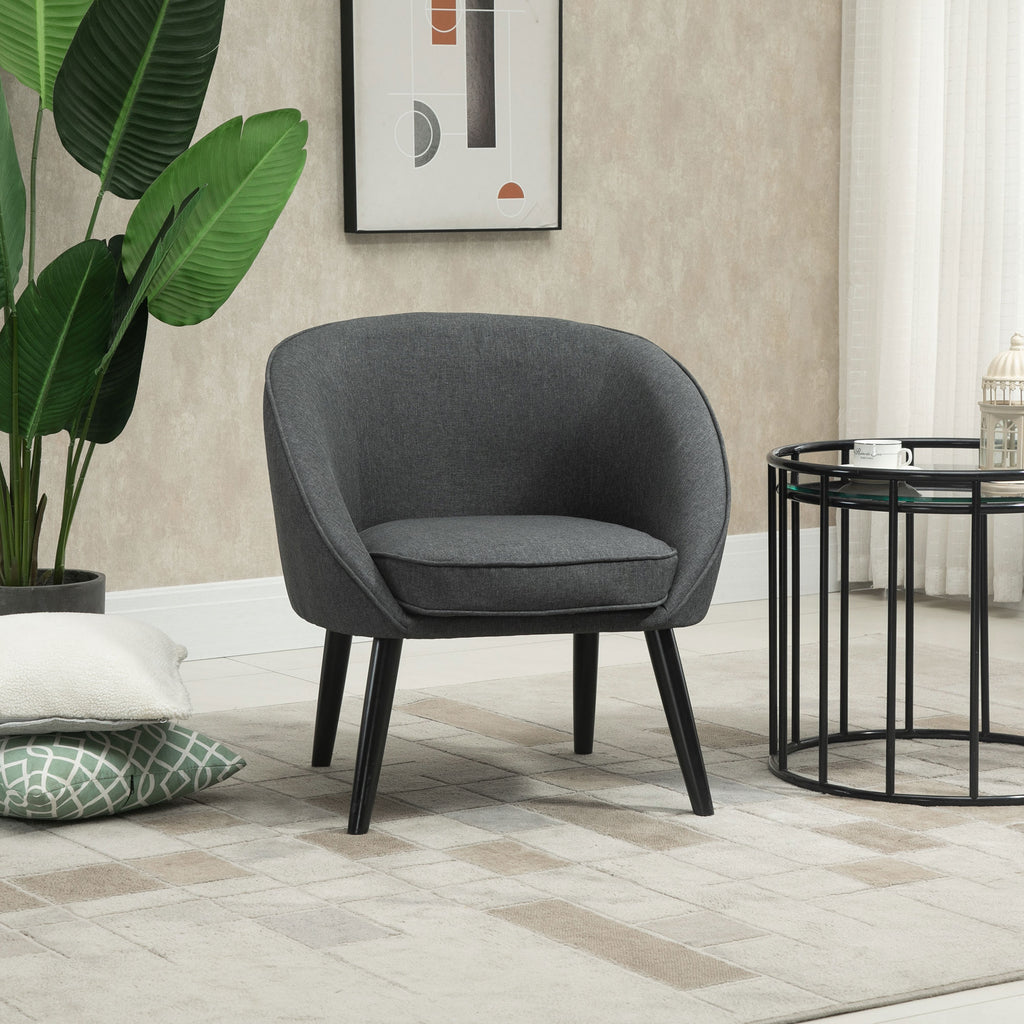 Sessel Wohnzimmer Cocktailsessel Polstert Loungesessel Relaxsessel mit Leinen-Optik Holzbeine Lesesessel, Polstersessel für Schlafzimmer Grau