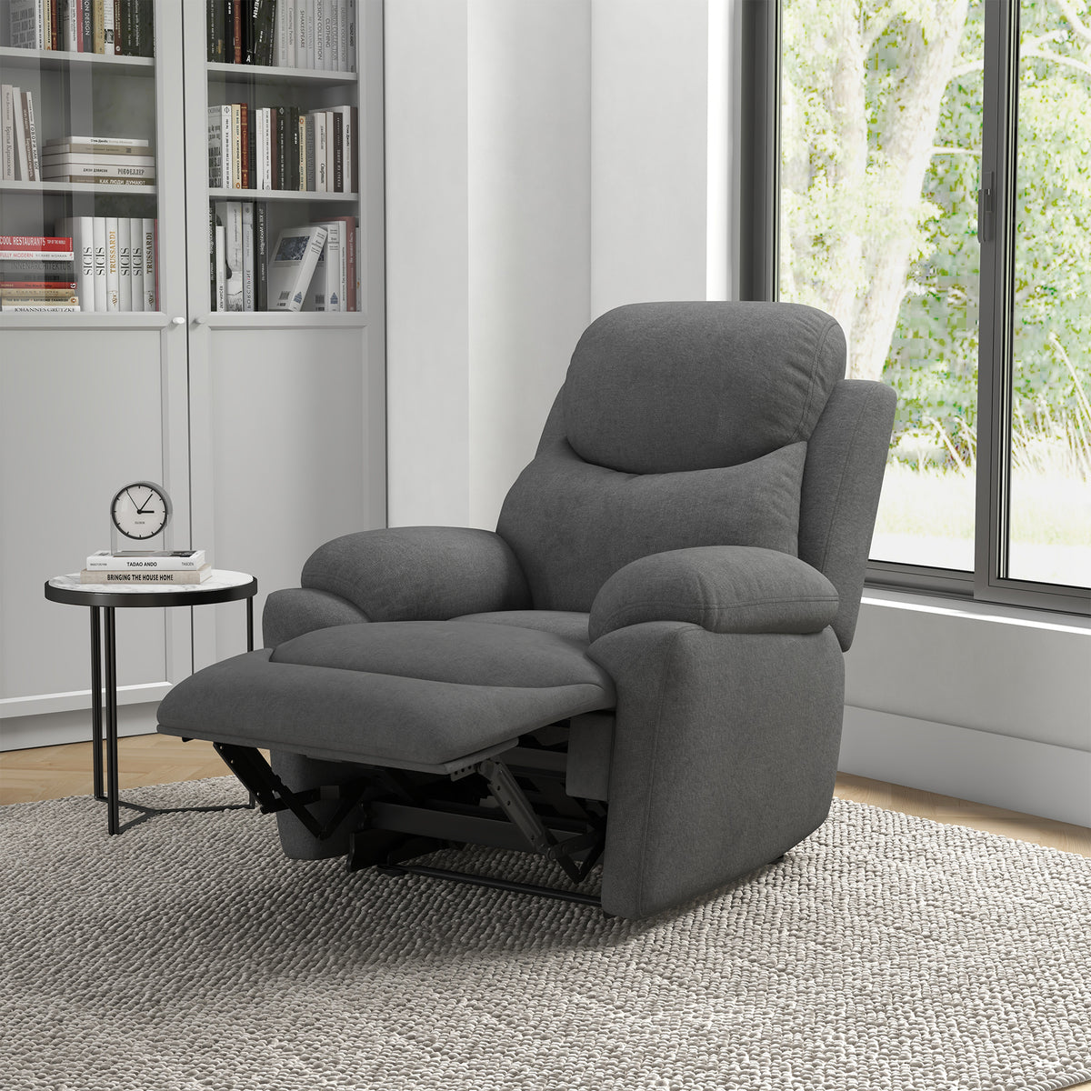  Relaxsessel Liegesessel Fernsehsessel, Liegefunktion Leinenoptik, 93 cm x 88 cm x 102 cm, Grau