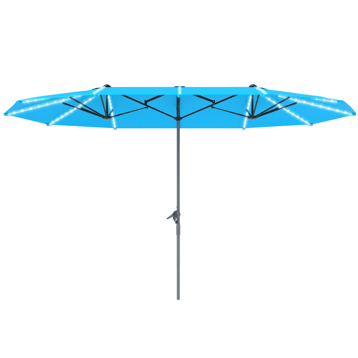 Doppelschirm mit Solar-Lichtern, Aluminium, Polyester, UPF50+ Schutz, UV-best?ndig, Terrassenschirm, Blau