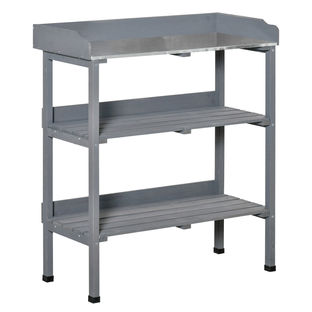  Pflanztisch Gärtnertisch Blumentisch mit Metall Arbeitsfläche Garten Holz Grau 76 x 37 x 89 cm